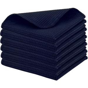 PurpleEssences Dish Cloths and Dish Rags - 6 Pack Waffle Weave Solid Kitchen Dish Wash Cloths, 100% Cotton, 12x12 Inches, Ultra Soft Absorbent Quick Drying - Spring Easter Summer - Navy Blue