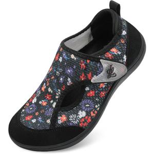 LeIsfIt Womens Wide Diabetic Shoes Adjustable Barefoot Walking Shoes Breathable Zero Drop Sneakers for Wide Width Arthritis Edema Feet (D-black Flower, 43)