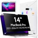 Peslv Privacy Screen for MacBook Pro 14 Inch (2021-2026, M1, M2, M3, M4, M5), MagicSuction™ Removable Anti Spy Black Protector, Glare Blue Light Filter for Mac Laptop Computer