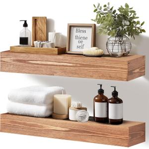 17x3x7 inch Floating Shelves Wall Mounted - Set of 2 Wood Rustic Solid Wood Wall Shelf - Heavy Duty Decorative Fireplace Mantel for Living Room, Bedroom, Bathroom, Kitchen