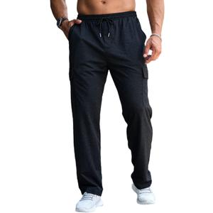 CTU Mens Fashion Baggy Sweatpants Lightweight Workout Cargo Sweatpants Athletic Pants Open Bottom Joggers with Pockets (Large, Black)