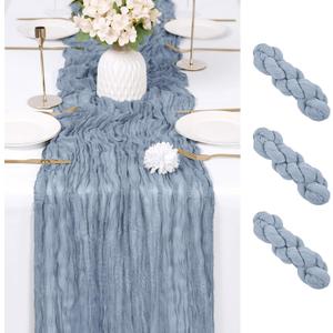 3 Pack Dusty Blue Cheesecloth Table Runner 17x108 Inch Semi Sheer Boho Gauze Cheese Cloth Fabric Table Runners Table Decor for Wedding Party Baby Shower Birthday Home Decor Garden Farmhouse