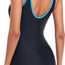 Ocean Blues Women's Boyshort Swimsuit with Built-in Bra Active One Piece Bathing Suit Modest Athletic Swimwear (Blue, L)