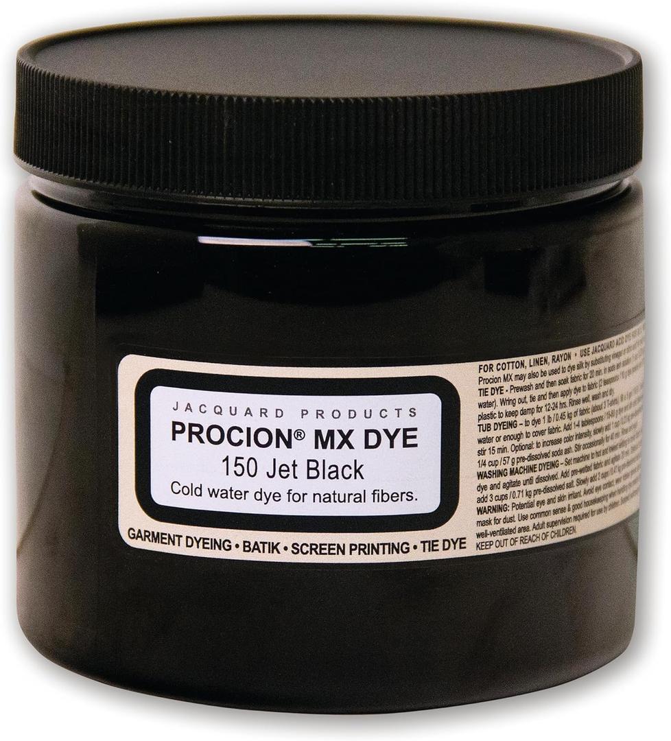 Jacquard Procion MX Jet Black Tie Dye Powder, 8 Ounce Jar for Fabric and Clothing | Permanent and Washfast
