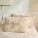 LIFEREVO 2 Pack Shaggy Plush Faux Fur Pillow Shams,Decorative Throw Pillow Covers,Velvety Soft Marble Print Furry Cushion Case,Luxury Pillowcases with Zipper Closure(Tie Dye Light Beige,20"x36")