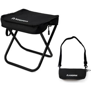 Compact Foldable Stool with Shoulder Strap, Heavy Duty 350lbs Support, Lightweight Portable Seat Gift for Camping, Outdoors, Concerts, Commute, Black