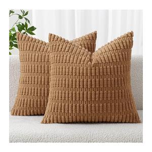 MIULEE Pack of 2 Corduroy Decorative Throw Pillow Covers 24x24 Inch Soft Boho Striped Pillow Covers Modern Farmhouse Home Decor for Sofa Living Room Couch Bed Brown