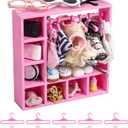 Doll Clothes Closet, Wardrobe with 10 Hangers, Portable Storage Organizer and Display Box for Fashion Doll Clothes & Accessories, Pink