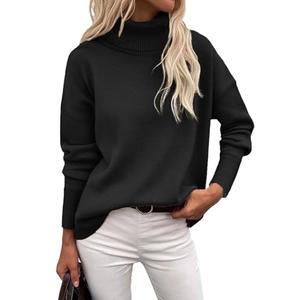 Zeagoo Women's Turtleneck Sweater 2025 Fall Winter Chunky Knitted Pullover High Low Hem Trendy Basic Jumper Top Black, M