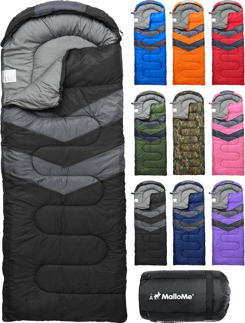 MalloMe Sleeping Bags for Adults Cold Weather & Warm - Backpacking Camping Sleeping Bag for Kids 10-12, Girls, Boys - Lightweight Compact Camping Essentials Gear Accessories Hiking Sleep Must Haves (Panther Black)