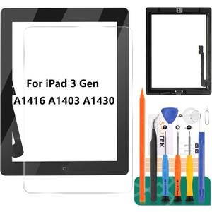 For iPad 3 Screen Replacement-SRJTEK Touch Screen for iPad 3, 3rd Gen A1416 A1403 A1430 Digitizer Glass Sensor Assembly Repair Parts Kits,Include Home Button,Adhesive,Tempered Glass Black