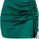 ZAFUL Women Satin Mini Skirts Sexy High Waisted Ruched Silk Bodycon Split Zipper Short Skirt (Green, XL) 