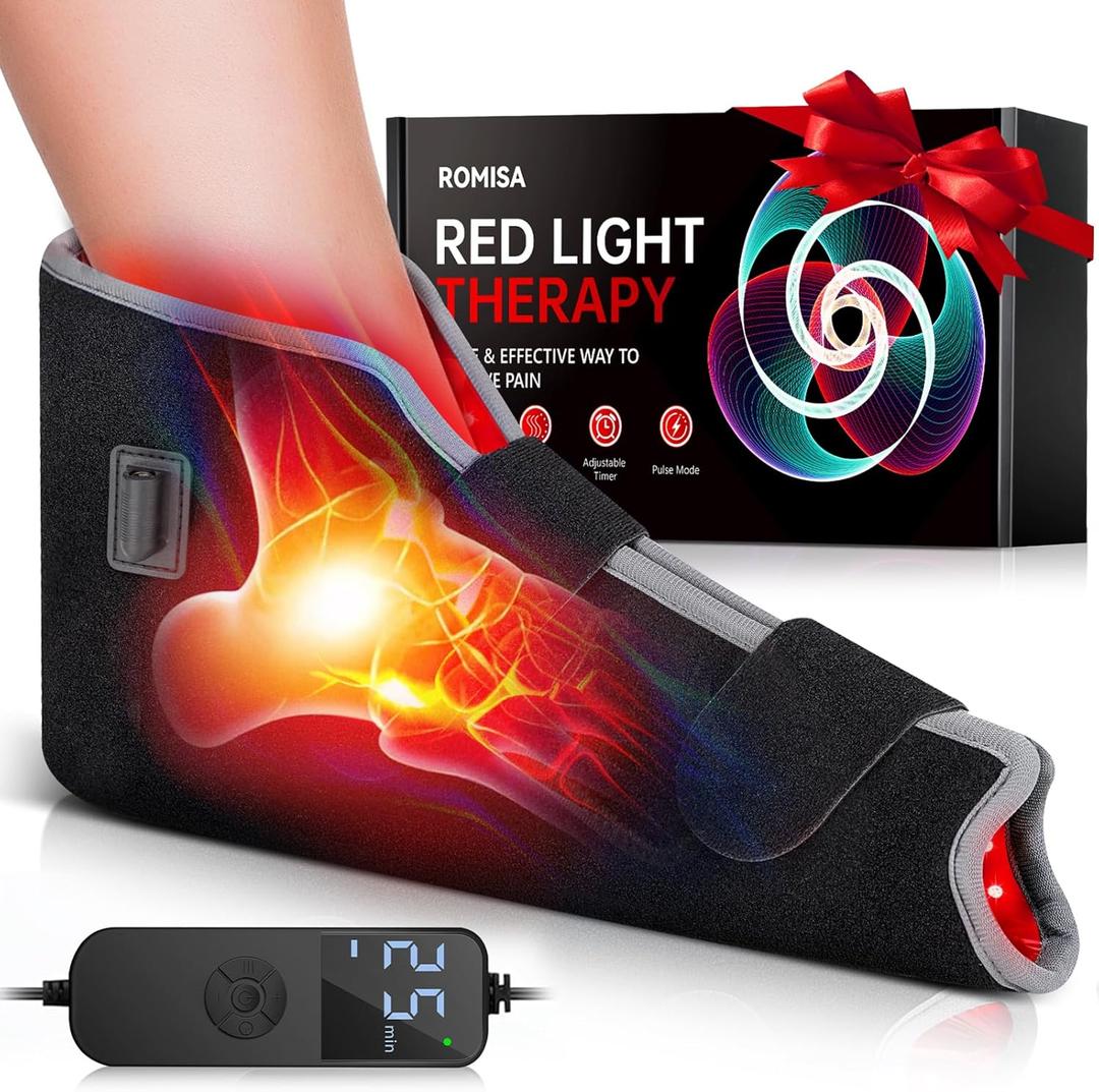 Red Light Therapy for Feet, 660nm & 850nm Near Infrared Light Therapy Heat Therapy Foot Wrap with Timer, Infrared Light Shoe for Foot Ankle Heel Joint (Black)