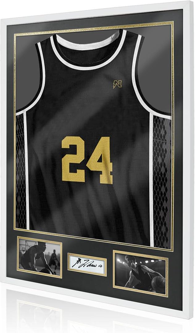 Football Jersey Frame Display Case,Jersey Shadow Box with 98% UV Protection Acrylic, Two Photos and Signature,Display Frame for Sport Basketball Hockey Baseball Shirt Uniform,Pure White