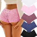 ALL OF SHE Sexy Underwear Panties for Women Cheeky V Waist Lace Boyshorts Lingerie Plus Size Underwear Gift Wife Women 5 Pack (Large, 5 Pack-sky Blue*1 White*1 Baby Pink*1 Maroon*1 Black*1)