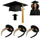 2 x Graduation Cap Headband - 3pcs Upgraded Anti-Slip Comfortable Grad Cap Headband Graduation Accessories for Graduates, Women, Students (Black 3pcs)