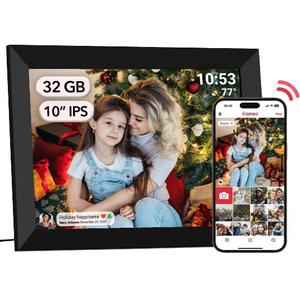 10.1Inch WiFi Digital Picture Frame IPS Touch Screen HD Disply,Video Clips and Slide Show,Auto-Rotate, Wall Mountable,Send Photos Instantly from Anywhere with via Frameo APP (10.1 INCH)