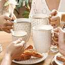 LE TAUCI Coffee Mugs 16 oz,Ceramic Mug Set, Embossment Cups for Latte, Hot Tea, Cappuccino, Mocha, Cocoa, Dishwasher Safe, Suit For Housewarming Wedding- 3.8 inch, Set of 4, Arctic White