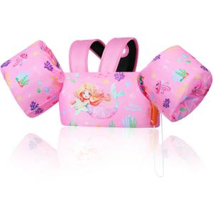 MoKo Swim Arm Band for Kids 20-30-50 lbs, Clearance Cute Cartoon Toddler Swim Vest, Swimming Water Wings Pool Floaties Sleeve for Children Learn to Swim (Baby Pink Mermaid)