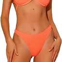 Elerevyo Women's Halter Underwire Ribbed Bikini Sets, 2 Piece Double Straps Tie Back Triangle Bottoms Swimwear Bathing Suits Medium Light Orange