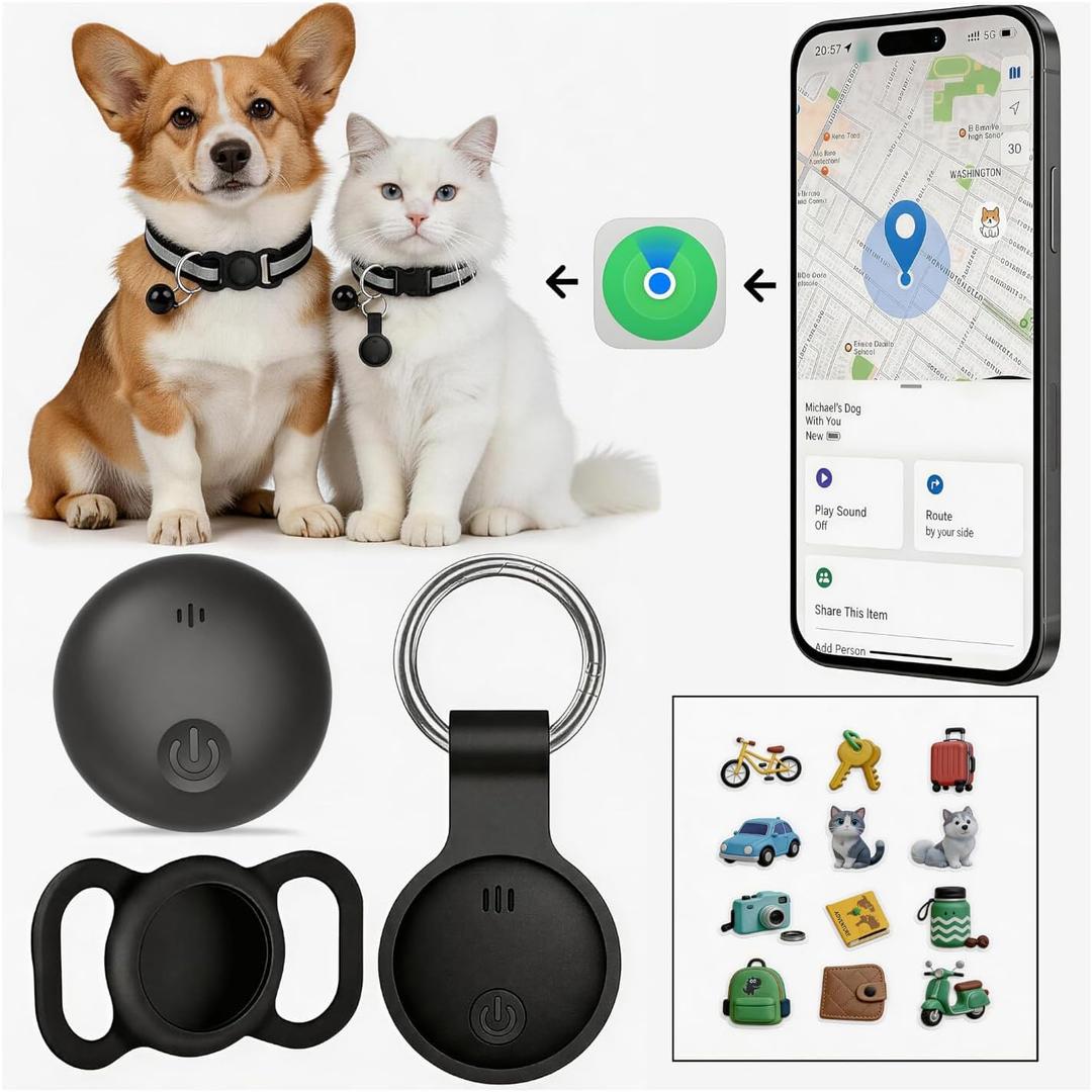 GPS Tracker for Dogs, Smart Collar with Real-Time Location - Pet Location Tracker with Holder, No Monthly Fee/No SIM Card, Works with iOS Find My【Apple MFi Certified】 ﻿, Ultra-Slim, IP68 Waterproof