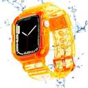 Blingbrione Case With Band Compatible for Apple Watch 45mm 42mm 44mm Clear Orange, Shockproof Protective Bumper Cover With Silicon Jelly Soft Wristband For iphone Watch Series 8 7 6 5 4 3 2 1 SE.iwatch