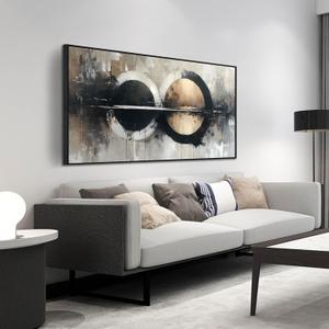 Abstract Paintings Wall Art for Living Room - Black and White Wall Decor Bedroom - Black Framed Wall Art for Office Size 24" x 48" (24.00" x 48.00" Framed)