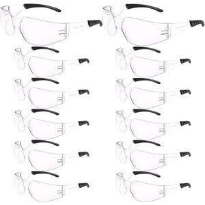 Safety Glasses Bulk ANSI Z87.1, Wrap Around Resistant Scratch UV Eye Protective Eyewear for Men Women Work Lab(12, Clear)