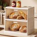 2-Tier Bread Box for Kitchen Counter, Clear Window Front, Adjustable Vent Dials, Large Capacity Stackable Bread Storage Bin Organizer for Countertop, White