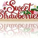 Sweet Strawberries Summer Table Decorations Red Strawberries Metal Table Sign with Wooden Base Cute Summer Tiered Tray Decor Strawberry Tabletop Centerpiece for Kitchen Home Party Centerpieces
