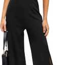 ZESICA Women's Strapless Jumpsuit Casual Off Shoulder High Waist Wide Leg Side Slit Long Romper Playsuits with Pockets (Medium, Black)