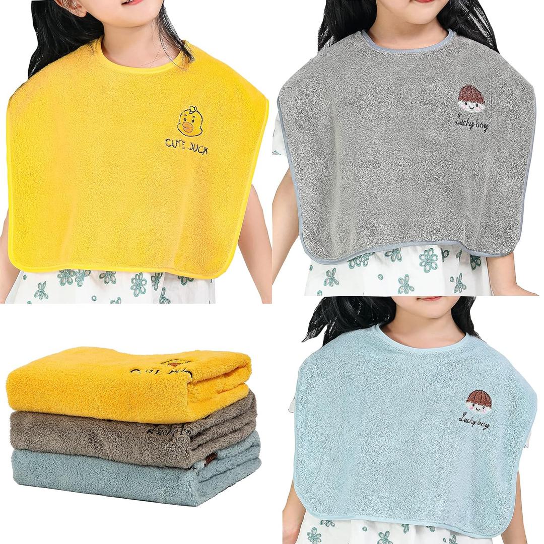 3 Pack Baby Bibs for Girls or Boys, Waterproof, Towel Toddler Bibs for 1-3 Years (Blue Yellow Grey)