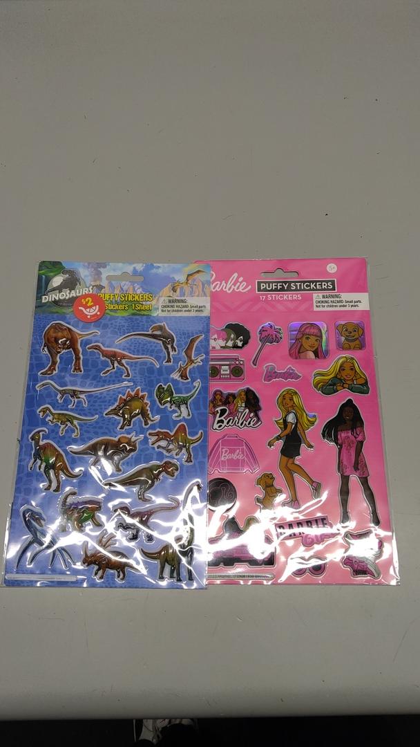 PUFFY STICKERS 17 STICKERS 6 packs of Barbie 1 Pack Dinosaurs