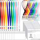 100 Pack Name Tag Lanyards with Id Holder, Clear Plastic Horizontal Name Tags Holders and Black Badge Lanyards with ID Holder for School Office Team Workers Volunteers 