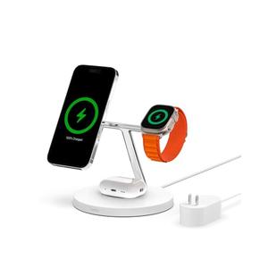 Belkin MagSafe Charger, 3-in-1 Wireless Charging Stand, 2ND GEN, 33% Faster for Apple Watch, iPhone 16, iPhone 15, iPhone 14 Series, AirPods - MagSafe Charging Station for Multiple Devices - White