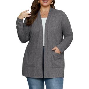 OLRIK Plus Size Lightweight Cardigan for Women 2026 Spring with Pockets Long Sleeve Casual Jacket Open Front Cover Ups (3X, Gray)
