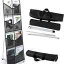 Outus Mesh Literature Brochure Holder with 8 Pocket Portable Magazine Display Roll Up Magazine Rack Lightweight Floor Standing Catalog Office Brochure Display Stand for Business Trade Shows (Black)