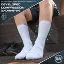 Compression Running Socks 3 Pairs, Cushion Crew Socks, Anti-Blister Moisture Wicking Athletic Hiking Basketball Socks (White) 6-9