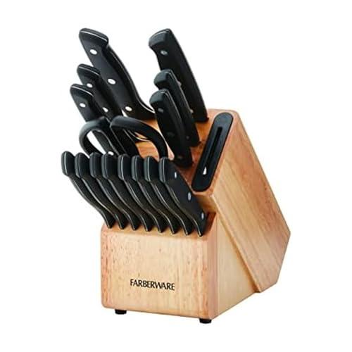 Farberware Edgekeeper Triple Rivet Block Set with Built in Knife Sharpener, 14-Piece, Black
