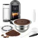 Stainless Steel Reusable Coffee Pods for Nespr*sso V-rtuo - Refillable Capsules Compatible with V-rtuoline GCA1 and ENV135 NEXT POP Series With 4 Barcode Stickers,Silicone Lid (230ML)