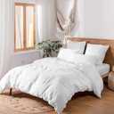 Simple&Opulence 100% Linen Duvet Cover Set, 3 PCS Natural French Flax White Duvet Cover Queen Size, Breathable Soft Comfy Linen Bedding Comforter Cover with 2 Pillowcases(White, 88"x92")