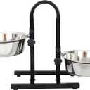 Iconic Pet Adjustable U-Design Double Diner - Non-Skid Rubber Base Noise Free Stable Dog Food Stand with 2 Qt - 8 Cup/ 64 oz Stainless Steel Elevated Dog Food Bowls for Proper Growth & Digestion