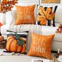 2 x Artscope Fall Decorative Throw Pillow Covers 20x20 Inch Set of 4 Fall Gifts for Home Decor, Striped Autumn Pumpkin Maple Leaves Harvest Decoration Pillow Cases for Home Sofa Couch Decor-Orange B