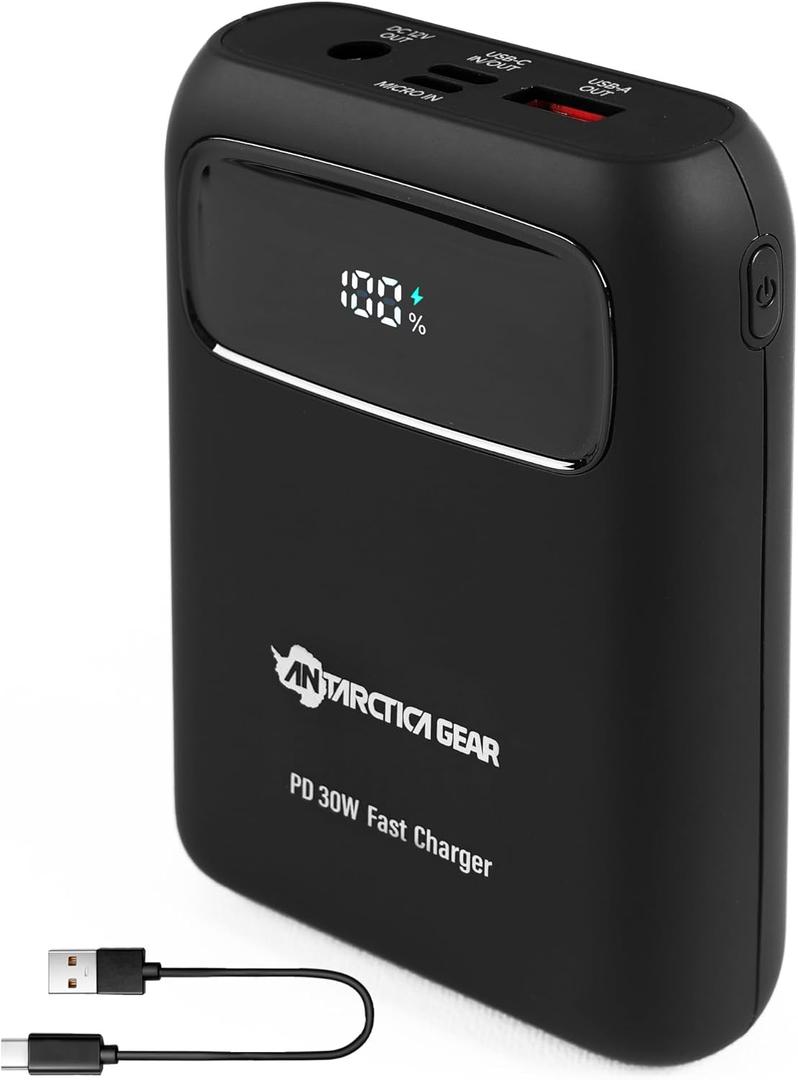 ANTARCTICA GEAR 15000mAh 12V Portable Battery, PD 30W and QC 4.0 Fast Charger Battery, LED Display Rechargeable Power Bank for Heated Vests/Jackets/Hoodies ect