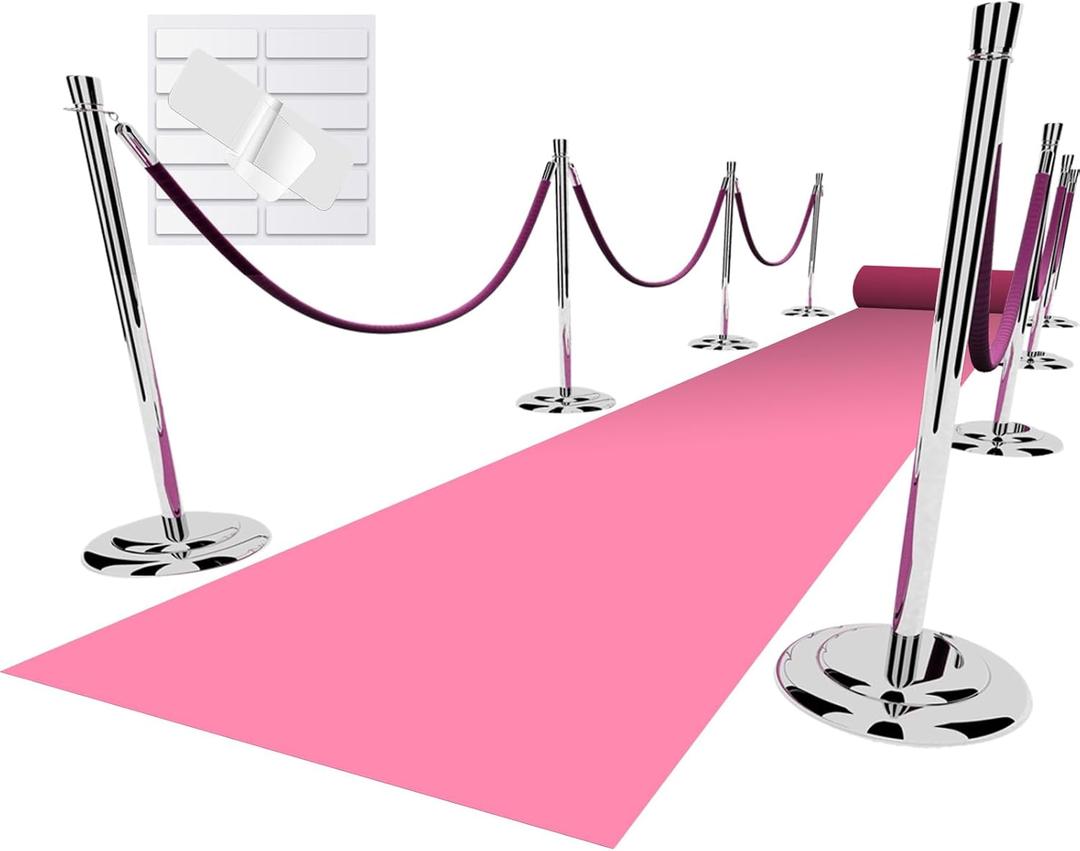Pink Carpet Runner for Party, 2.6X15ft, 130GSM Felt Non-Woven with Double-Sided No Traces Adhesive Sticke, Aisle Runner for Wedding, Movie Theme Party Decos, Pink Runway Rug for Prom