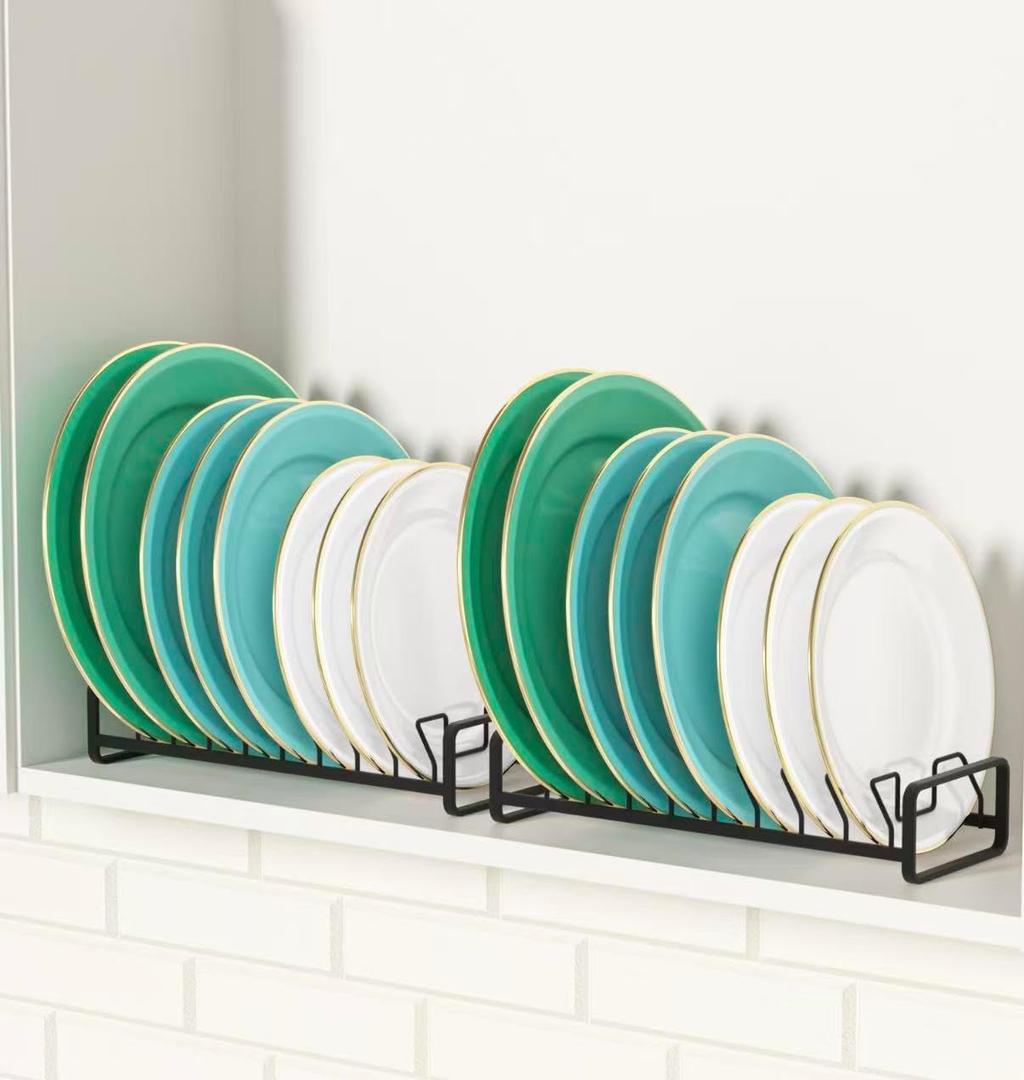 Plate Organizer for Cabinet (2-Pack),Kitchen Dish Rack Organizer for Cabinet Countertop Drawer Space Saver8 Slots Vertical Plate Holder Storage Rack, Housewarming Kitchen Gifts for Women (Black)