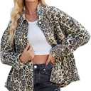 D-Sun Women Casual Denim Jacket Oversized Leopard Stars Printed Boyfriend Vintage Jean Jacket Coat with Pockets M/S