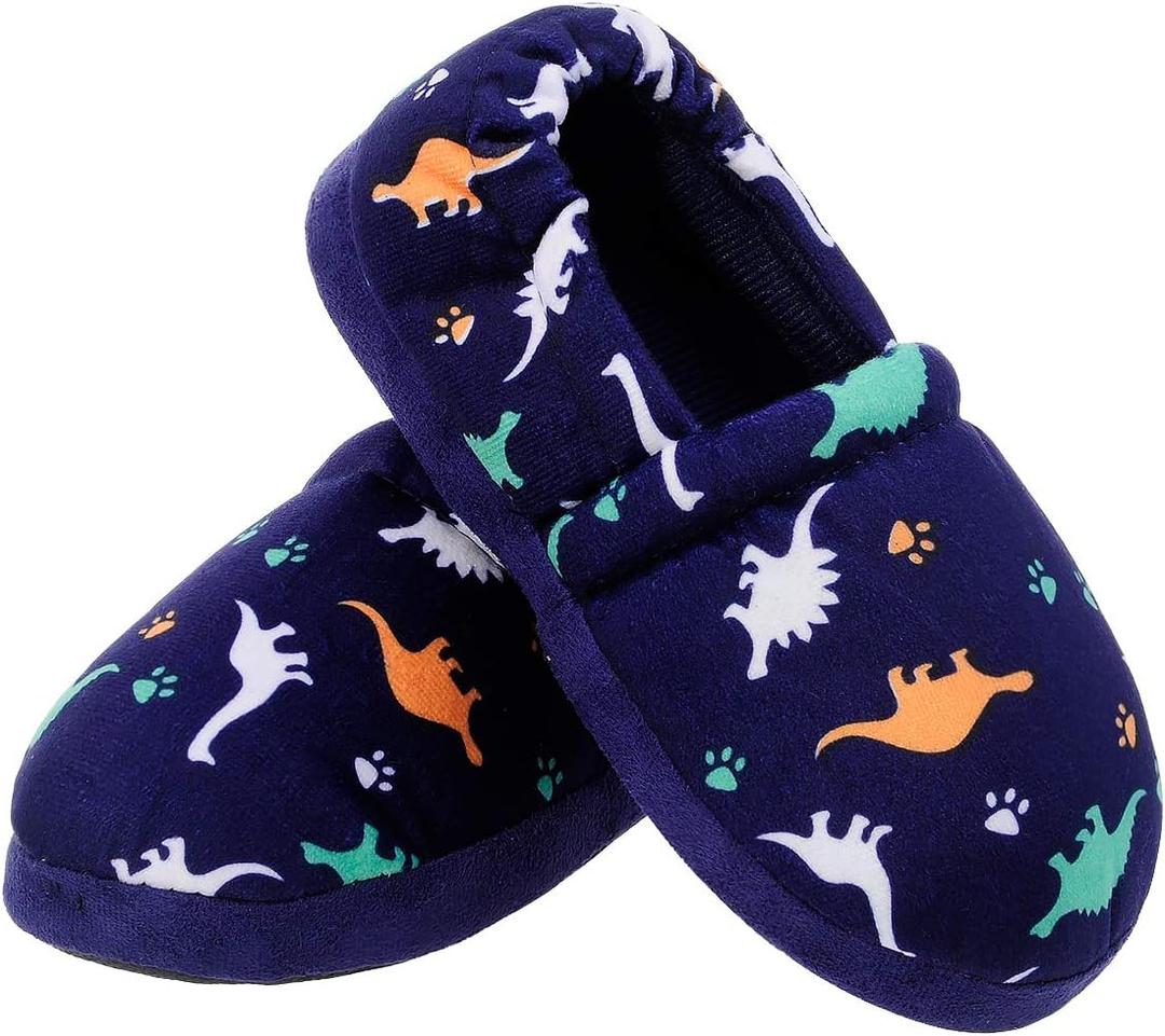 MIXIN Boys Slippers Indoor House Slippers Bedroom Dinosaur Soft Warm Boys House Shoes with Memory Foam (9-10 Toddler, Blue)
