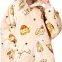 Giggling Getup Wearable Blanket Hoodie for Adults Gifts for Teen Girls Sister Women Sherpa Fleece Printed Hooded Blanket Sweatshirt Warm Cozy with Pocket & Sleeves Beige Cat