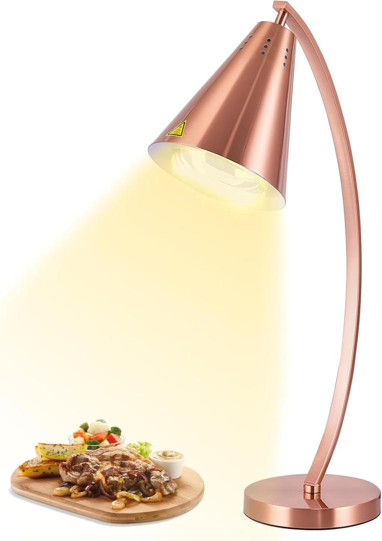 Food Heat Lamp with 250w Bulb for Food Service Restaurant Heating Lamp Warmer for Catering Home Kitchen Buffet (Copper)